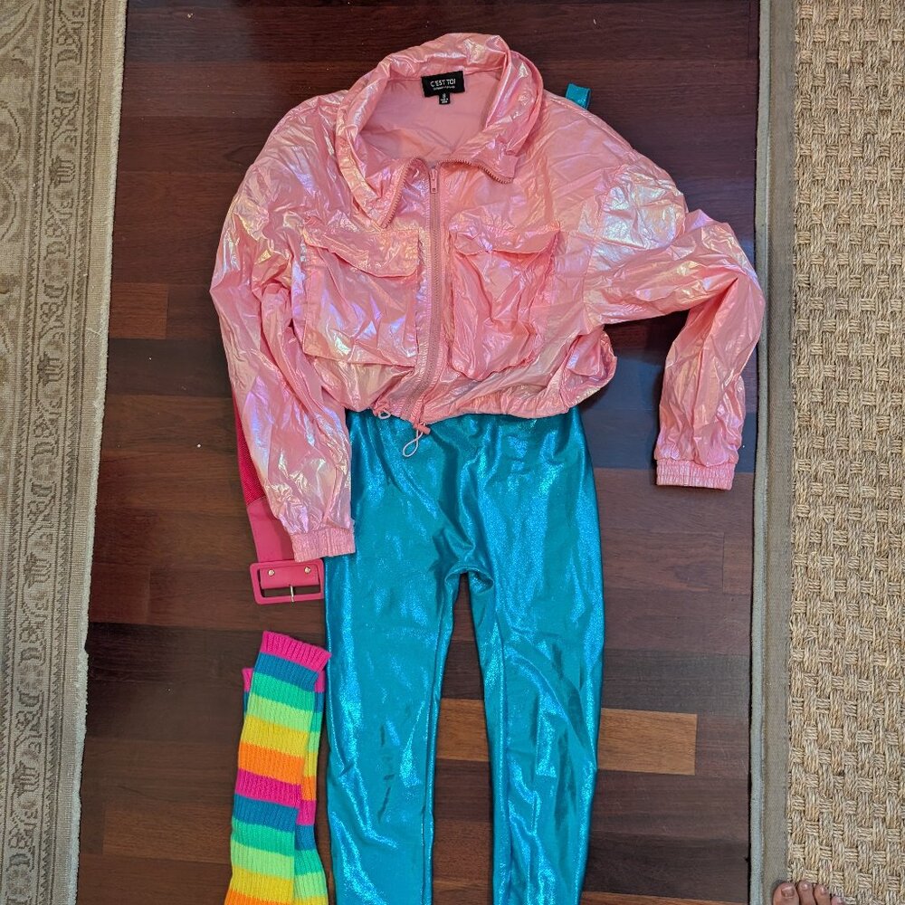 Shiny Pink Jacket and Blue Pants Set